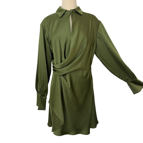 Jonathan Simkhai Talit Draped Mini Dress Dark Green Satin M - Picture 1 of 11